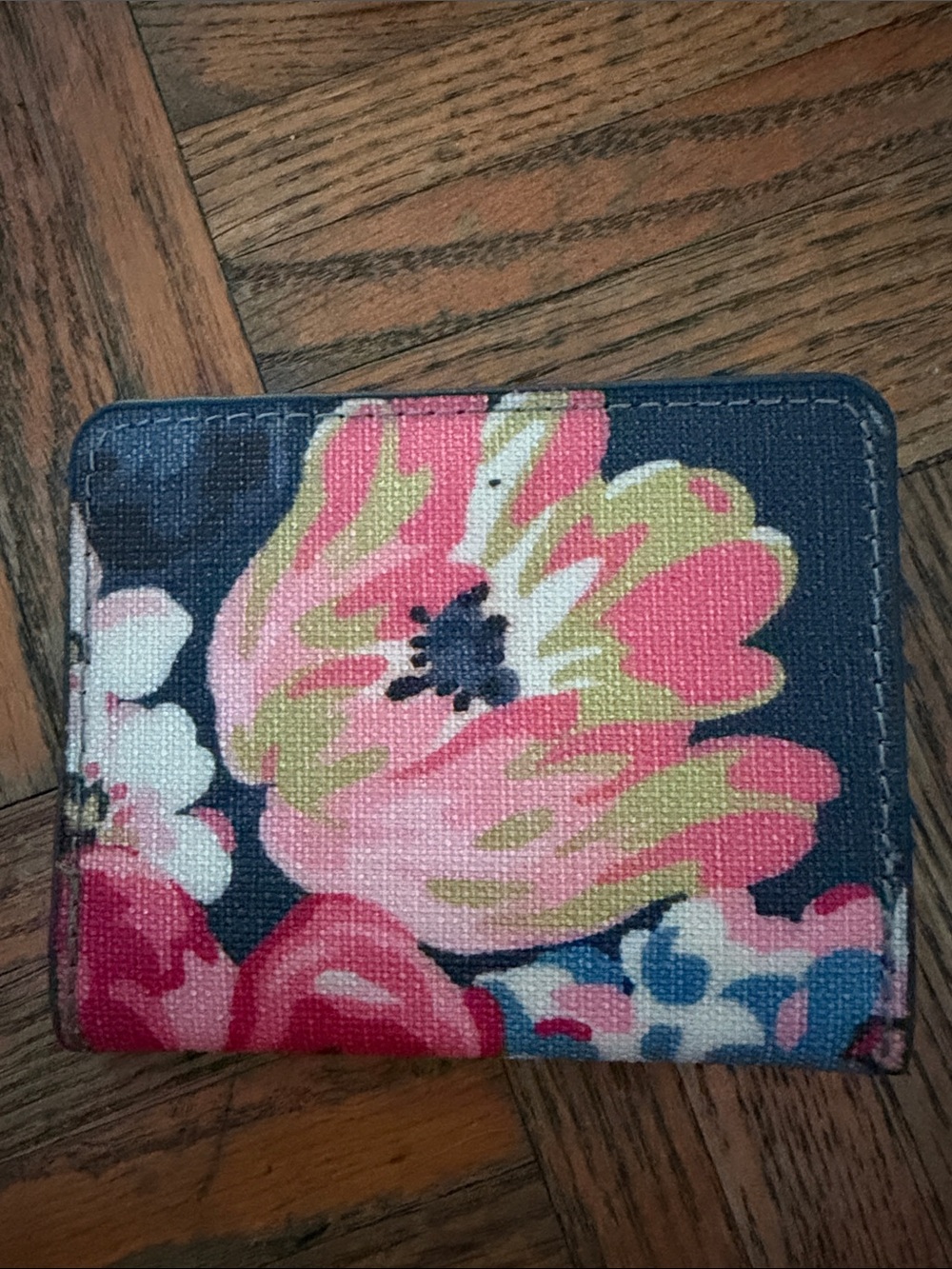 Cath Kidston Navy Canvas Key & Card Holder with Pink Floral Design